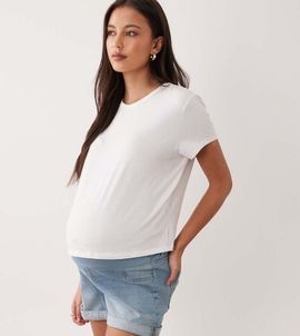 ASOS Maternity ASOS DESIGN Maternity denim comfort mom shorts in mid blue