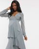 ASOS Maternity ASOS DESIGN Maternity embellished wrap waist midi dress with double layer skirt and long sleeve in dusty blue-Blues - 1