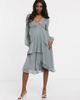 ASOS Maternity ASOS DESIGN Maternity embellished wrap waist midi dress with double layer skirt and long sleeve in dusty blue-Blues - 4