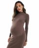 ASOS Maternity ASOS DESIGN Maternity fine-gauge knit maxi dress with ribbed details in mocha-Brown - 2