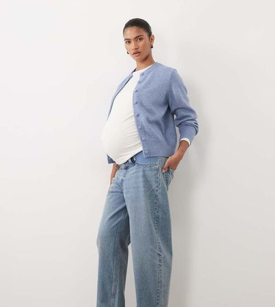 ASOS Maternity ASOS DESIGN Maternity high rise relaxed roll up jean in midwash blue