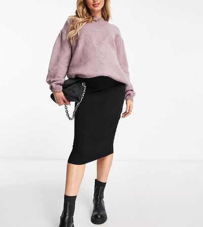 ASOS Maternity ASOS DESIGN Maternity jersey midi pencil skirt in black