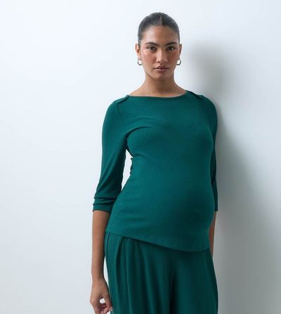 ASOS Maternity ASOS DESIGN Maternity lounge mix & match 3/4 length ribbed boatneck in dark green
