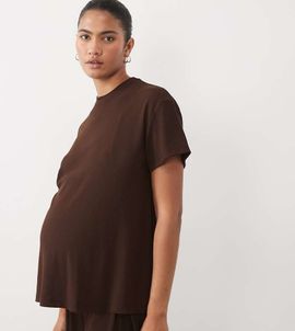 ASOS Maternity ASOS DESIGN Maternity lounge mix & match lounge rib oversized tee with side split in chocolate-Brown