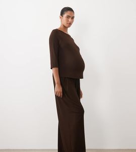 ASOS Maternity ASOS DESIGN Maternity lounge mix & match rib wide leg bottom in chocolate-Brown