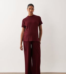 ASOS Maternity ASOS DESIGN Maternity lounge ribbed mix & match wide leg pyjama bottom in burgundy-RED