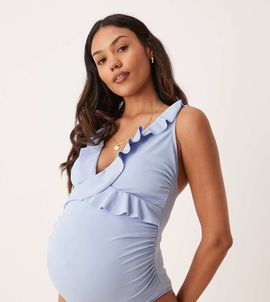 ASOS Maternity ASOS DESIGN Maternity Maya frill detail swimsuit in blue