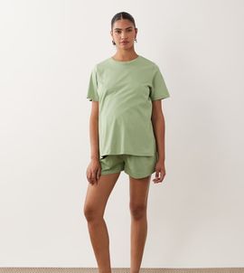 ASOS Maternity ASOS DESIGN Maternity mix & match cotton pajama flippy shorts in pistachio green