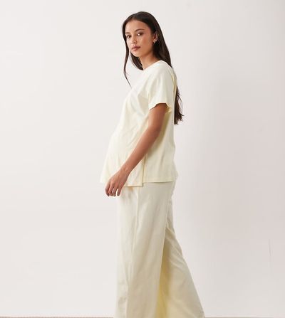 ASOS Maternity ASOS DESIGN Maternity mix & match cotton pajama pants in buttermilk-Yellow