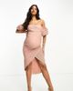 ASOS Maternity ASOS DESIGN Maternity off shoulder wrap plisse midi dress in soft pink - 1