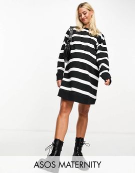 ASOS Maternity ASOS DESIGN Maternity oversized mini sweatshirt dress in stripe-Multi