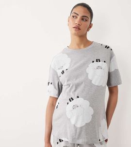ASOS Maternity ASOS DESIGN Maternity oversized short sleeve tee & shorts pajama set in gray heather sheep print