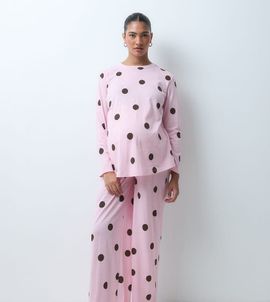 ASOS Maternity ASOS DESIGN Maternity oversized tee and wide leg trouser pyjama set in pink spot print