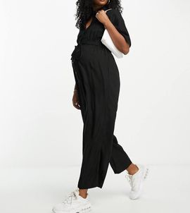 ASOS Maternity ASOS DESIGN Maternity oversized tie waist shirt jumpsuit in black