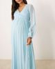 ASOS Maternity ASOS DESIGN Maternity plunge long sleeve pleated midaxi dress in pastel blue-Multi - 3