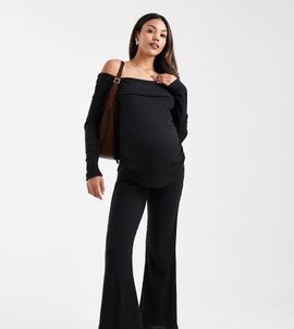 ASOS Maternity ASOS DESIGN Maternity ribbed flare pants in black - part of a set