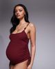ASOS Maternity ASOS DESIGN Maternity Ruth resin square neck ruched tie side swimsuit in burgundy-Red - 1