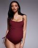 ASOS Maternity ASOS DESIGN Maternity Ruth resin square neck ruched tie side swimsuit in burgundy-Red - 4
