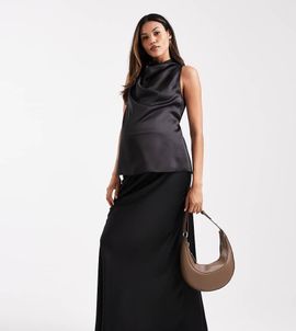 ASOS Maternity ASOS DESIGN Maternity satin bias cut maxi skirt-Black
