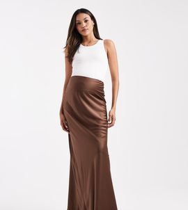 ASOS Maternity ASOS DESIGN Maternity satin bias cut maxi skirt-Brown
