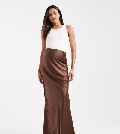 ASOS Maternity ASOS DESIGN Maternity satin bias cut maxi skirt-Brown
