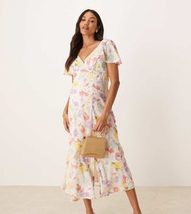 ASOS Maternity ASOS DESIGN Maternity seam detail midi tea dress in pastel floral print-Multi