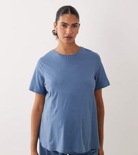 ASOS Maternity ASOS DESIGN Maternity side split pajama tee in denim blue