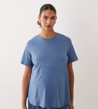 ASOS Maternity ASOS DESIGN Maternity side split pajama tee in denim blue