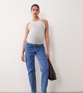 ASOS Maternity ASOS DESIGN Maternity slim fit mom jeans in mid blue