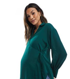 ASOS Maternity ASOS DESIGN Maternity soft wrap shirt in olive-Green