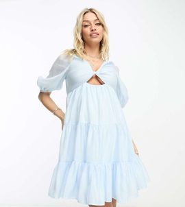 ASOS Maternity ASOS DESIGN Maternity tiered voile mini dress with twist front detail in baby blue