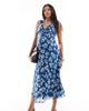 ASOS Maternity ASOS DESIGN Maternity V neck midi dress with ruched bust detail in blue floral-Multi - 1