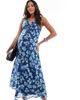 ASOS Maternity ASOS DESIGN Maternity V neck midi dress with ruched bust detail in blue floral-Multi - 3