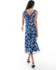 ASOS Maternity ASOS DESIGN Maternity V neck midi dress with ruched bust detail in blue floral-Multi - 4