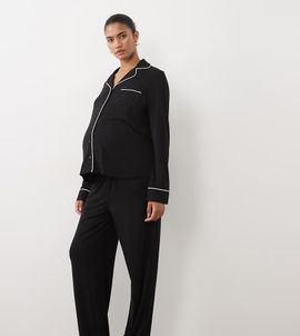 ASOS Maternity ASOS DESIGN Maternity Viscose supersoft long sleeve pyjama set in black