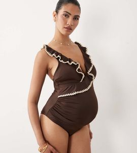 ASOS Maternity ASOS DESIGN Maternity Whitney whip swimsuit in brown