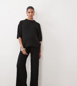 ASOS Maternity ASOS DESIGN Maternity wide leg pants with wool in black - part of a set
