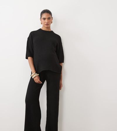 ASOS Maternity ASOS DESIGN Maternity wide leg pants with wool in black - part of a set