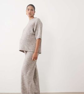 ASOS Maternity ASOS DESIGN Maternity wide leg pants with wool in mushroom - part of a set-Neutral