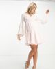 ASOS Maternity ASOS DESIGN Maternity wrap balloon sleeve mini dress with tie waist detail in baby pink - 1