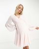 ASOS Maternity ASOS DESIGN Maternity wrap balloon sleeve mini dress with tie waist detail in baby pink - 3