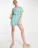 ASOS Petite ASOS DESIGN crepe double breasted smock romper in blue daisy-Multi - 1