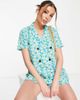 ASOS Petite ASOS DESIGN crepe double breasted smock romper in blue daisy-Multi - 3