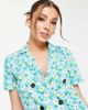 ASOS Petite ASOS DESIGN crepe double breasted smock romper in blue daisy-Multi - 4