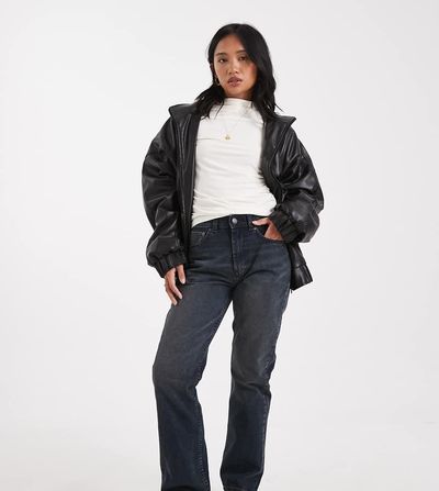ASOS Petite ASOS DESIGN Petite 90s straight jeans in blue black-Navy