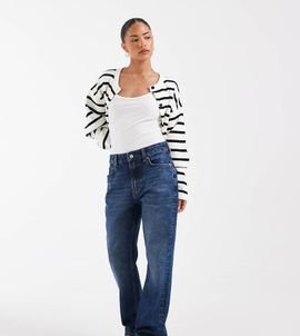 ASOS Petite ASOS DESIGN Petite 90s straight leg jeans in dark wash-Blue