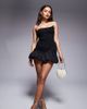 ASOS Petite ASOS DESIGN Petite asymmetric bandeau mini dress with puffball skirt in black in scuba-style fabric - 1