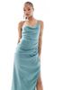 ASOS Petite ASOS DESIGN Petite asymmetric neck maxi dress with draped skirt and cutaway slit in sea green - 2