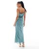 ASOS Petite ASOS DESIGN Petite asymmetric neck maxi dress with draped skirt and cutaway slit in sea green - 3