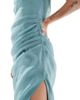 ASOS Petite ASOS DESIGN Petite asymmetric neck maxi dress with draped skirt and cutaway slit in sea green - 4